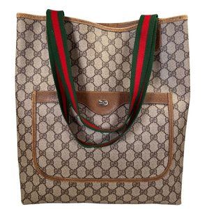 Authentic Gucci Tote Bag Brown PVC Used GG Handbag Vintage